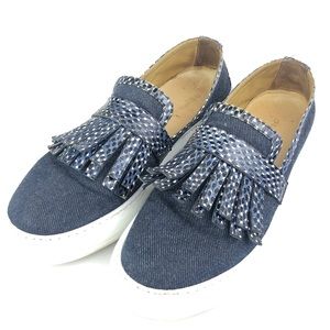 Anthropologie Deimille Leather & Denim Fringe Shoe